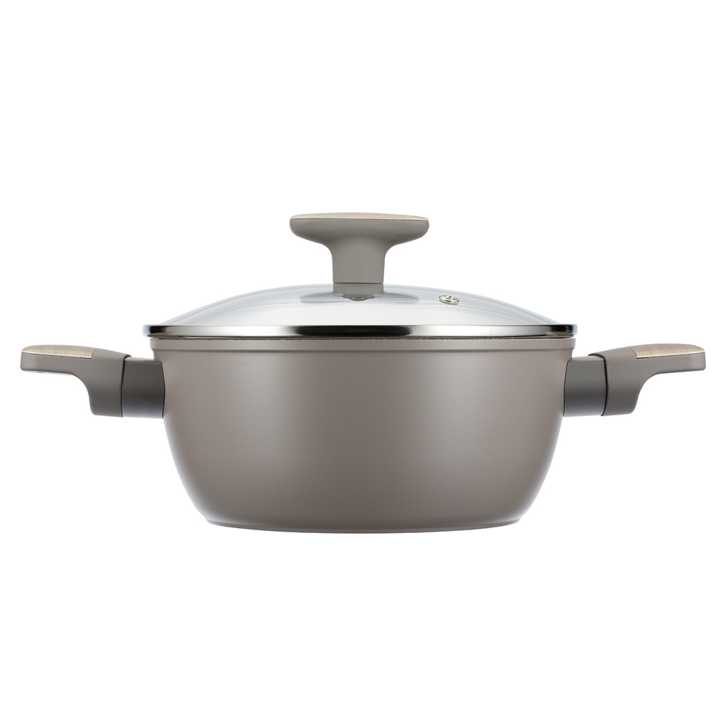 Кастрюля с антипригарным покрытием "Fiamma" 3л, д22см, h15,5см, s2,6мм, дно s3,2мм, литой алюминий, стеклянная крышка, пароотвод, бакелитовая ручка с покрытием "soft-touch", капсульное дно, цветная коробка, "Regent" (Китай) Подходит для всех видов пл