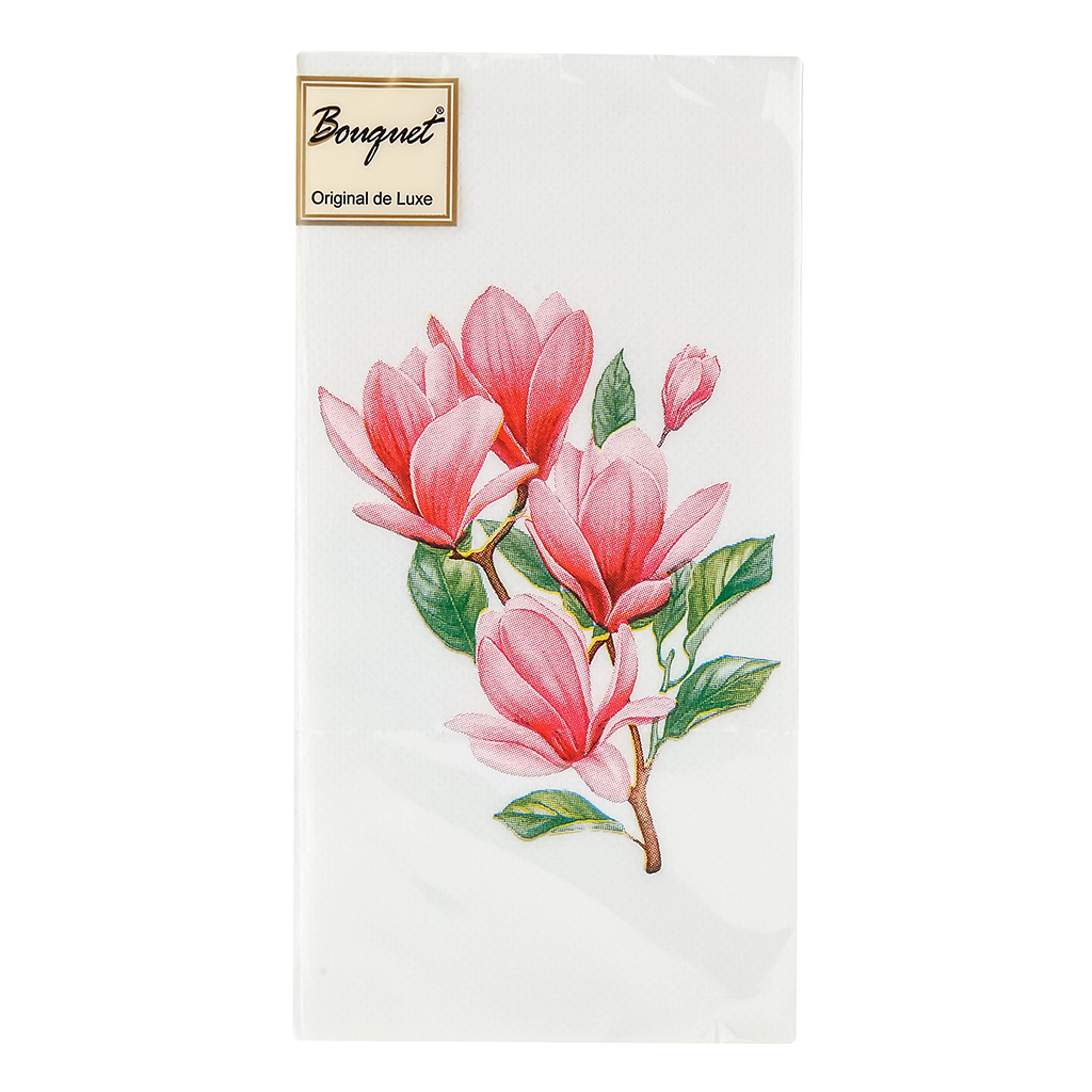 Салфетки бумажные "Bouquet Original de Luxe" 33х33см, 2-х слойные, 20 штук в упаковке, 100% целлюлоза, "Магнолия" (Россия)