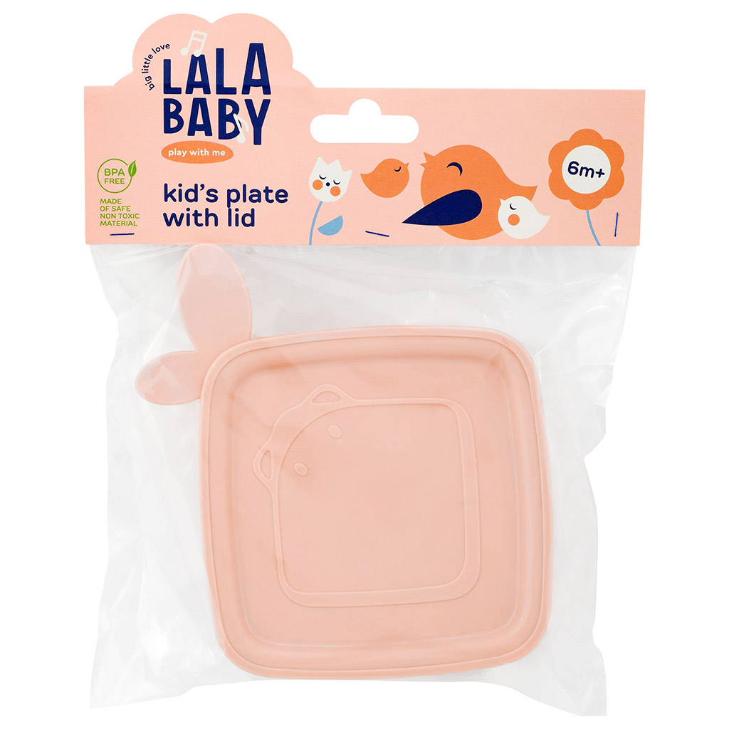 "Lalababy" Тарелка глубокая пластмассовая "Play with Me Birdie" д158мм, h58мм, с мягкой крышкой, персиковая карамель (Россия)