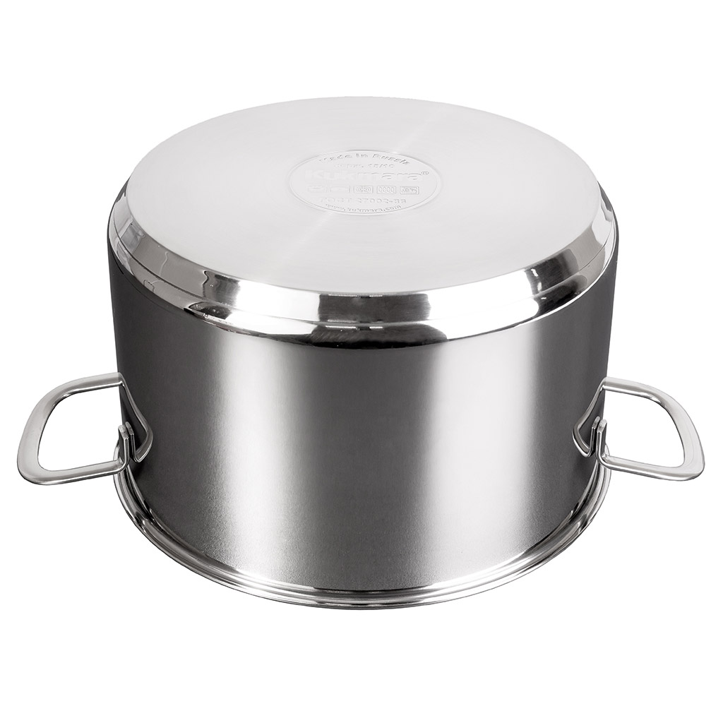 Кастрюля из нержавеющей стали "Safia" 8л, д26см, h23,5см, дно д24,5см, s0,8мм, стеклянная крышка, плоское, утолщенное дно, ТРС (теплораспределительный слой), нержавейка AISI 304 (18/10), "Kukmara" (Россия) Подходит для всех видов плит, включая индукц