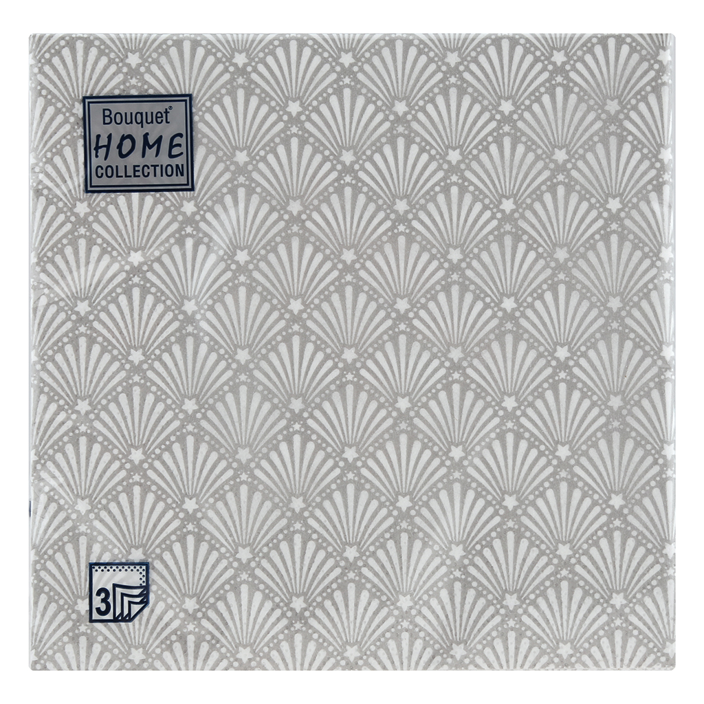 Салфетки бумажные "Bouquet Home Collection Classic" 33х33см, 3-х слойные, 20 штук в упаковке, 100% целлюлоза, "Серебряный веер" (Россия)