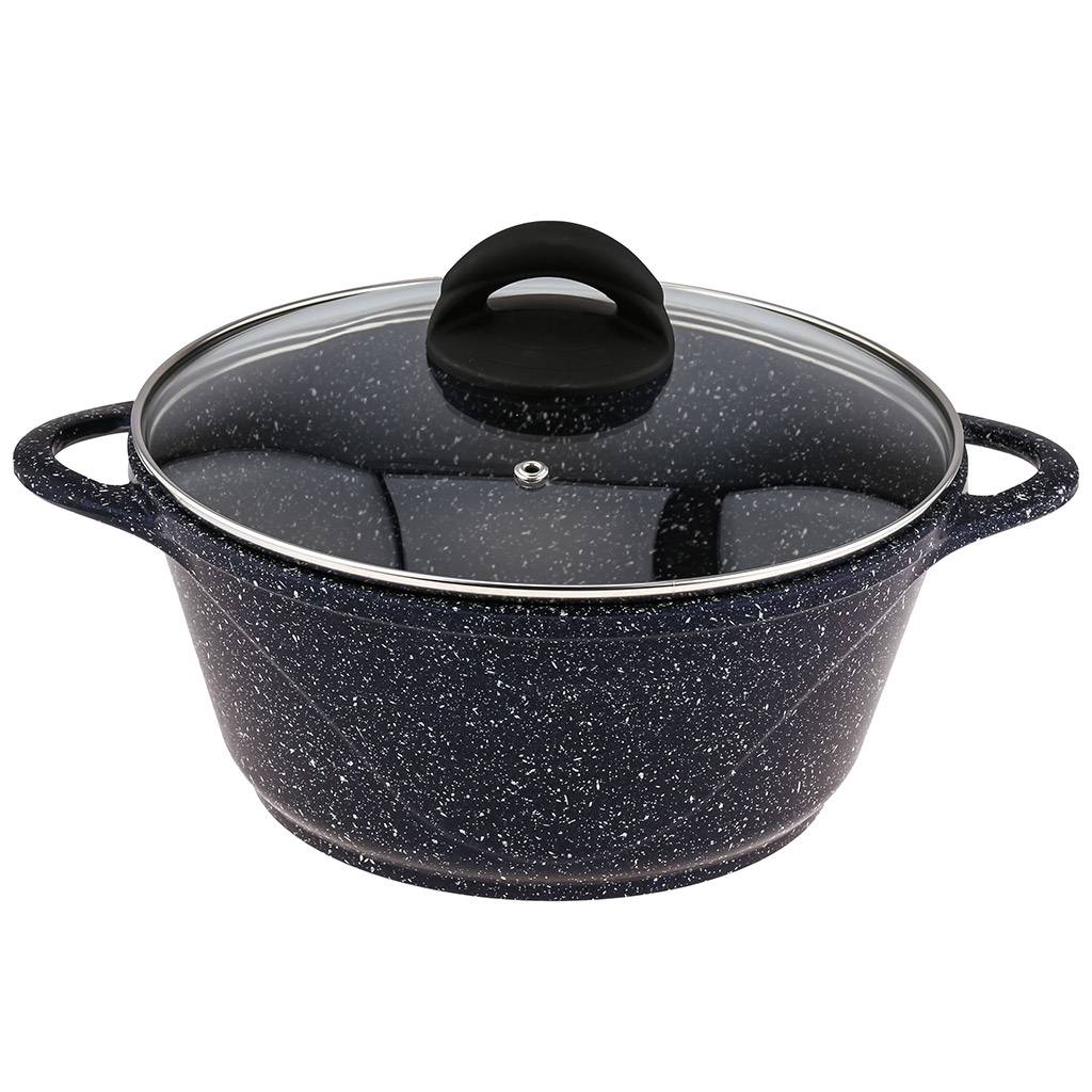 Кастрюля с антипригарным покрытием 3л, д24см "Сияние Blue", h11,5см, s0,4см, литые ручки, стеклянная крышка с пароотводом, форма "Классик волна", подарочная упаковка (Россия)