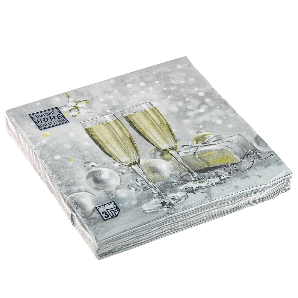 Салфетки бумажные "Bouquet Home Collection Classic" 33х33см, 3-х слойные, 20 штук в упаковке, 100% целлюлоза, "Брызги шампанского" (Россия)