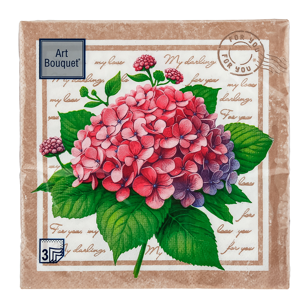 Салфетки бумажные "Art Bouquet" 33х33см, 3-х слойные, 20 штук в упаковке, 100% целлюлоза, "For you" (Россия)