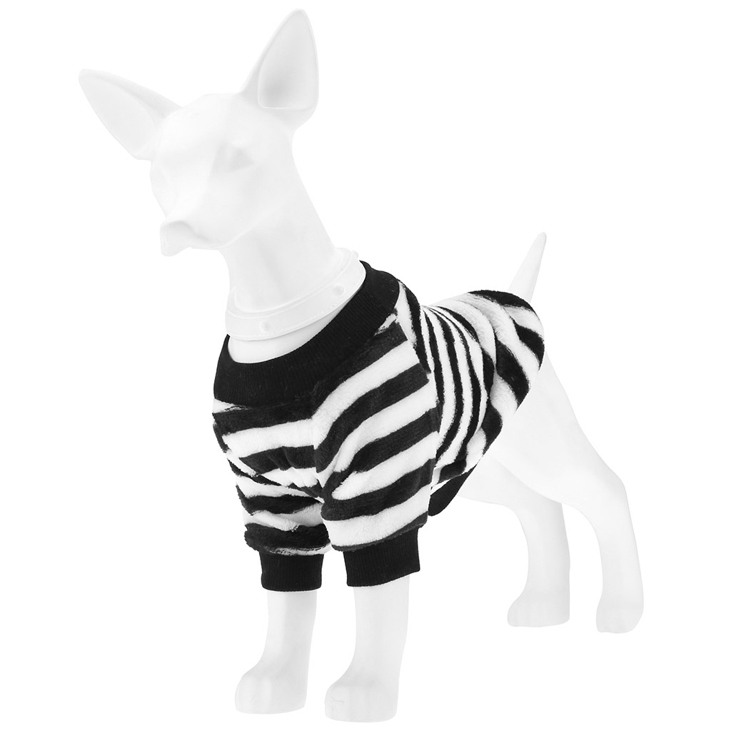 "Пэт тойс (Pet toys)" Одежда для собаки "Толстовка на меху" "Полосатик" с принтом, р-р L, длина спинки 34см/обхват груди 42см/обхват шеи 28см, цвет-черно-белый, искусственный мех (100% полиэстер) (Китай)
