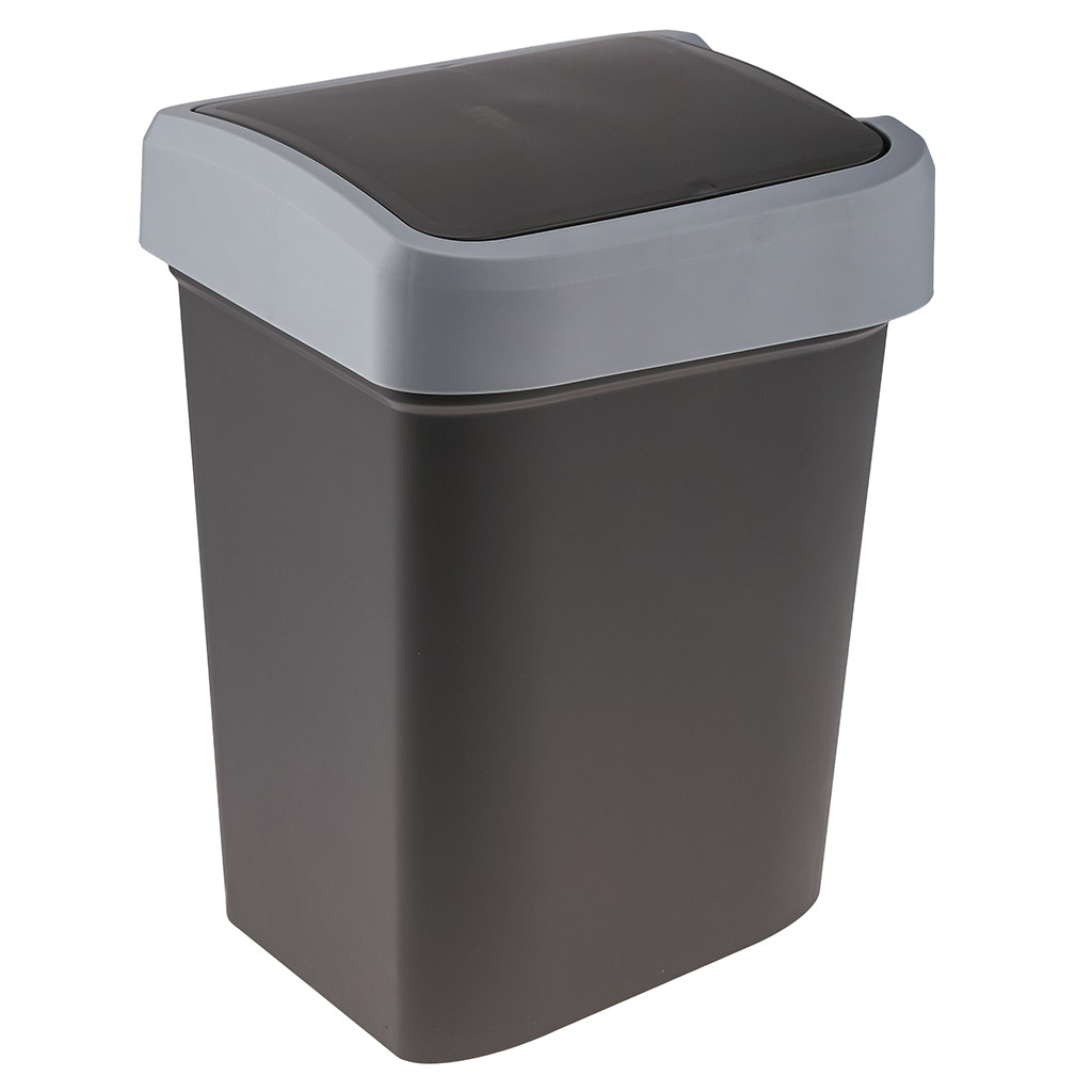 Ведро для мусора с плавающей крышкой пластмассовое "SMART BIN" 10л, с креплением для мусорных пакетов, серый Econova(Россия)