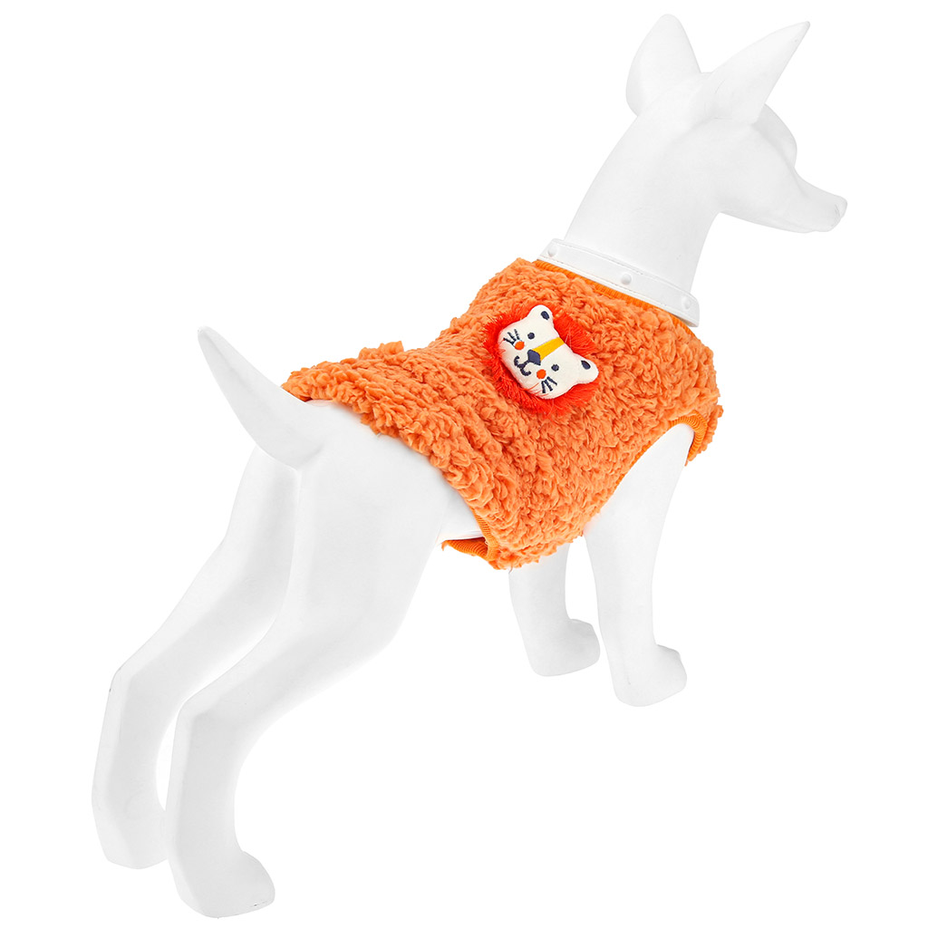 "Пэт тойс (Pet toys)" Одежда для собаки "Жилетка" с декором - лев, р-р 2XL, длина спинки 34см/обхват груди 42см/обхват шеи 22см, цвет-оранжевый, искусственный мех (100% полиэстер) (Китай)