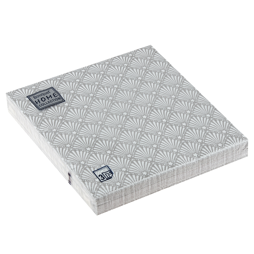Салфетки бумажные "Bouquet Home Collection Classic" 33х33см, 3-х слойные, 20 штук в упаковке, 100% целлюлоза, "Серебряный веер" (Россия)