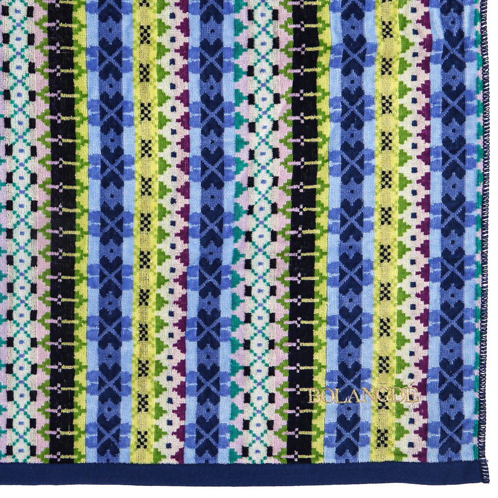 "Missoni-3005" Полотенце махровое 70х140см, плотность 375гр/м2, 100% хлопок, велюр, синий, Bolangde (Китай)