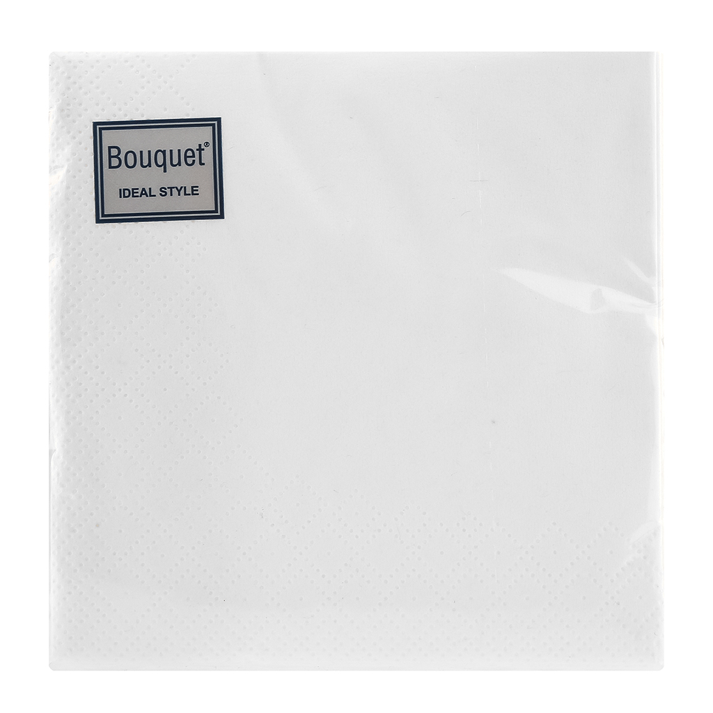 Салфетки бумажные "Bouquet Ideal Style" 24х24см, 2-х слойные, 50 штук в упаковке, 100% целлюлоза, белый (Россия)