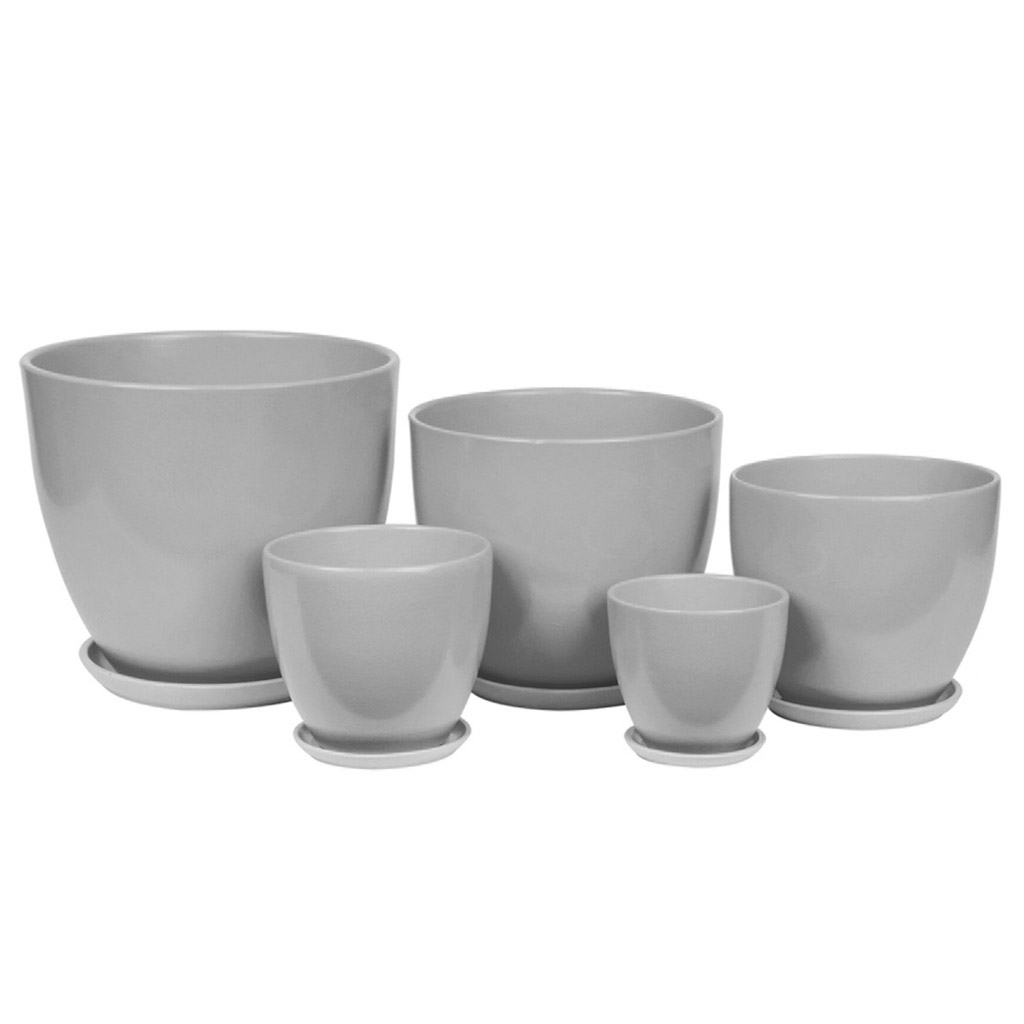 Горшок для цветов керамический "Колор Гейм-5" 5л, д22см, h19,5см, форма "Высокий овал", с поддоном, серый (Россия)