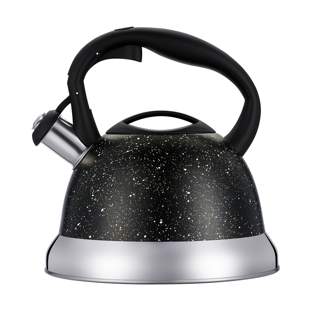 Чайник из нержавеющей стали "Tea" 2,8л, д22см, h23,5см, s0,4мм, дно s3,25мм, со свистком, многослойное капсульное дно, пластмассовая ручка, цветная коробка, "Regent" (Китай) Подходит для всех видов плит, включая индукционную.