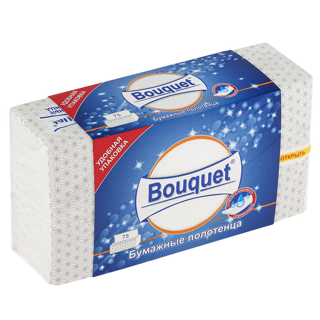 Полотенце бумажное 2-х слойное "Bouquet" 75л, 23х21,5см (Россия)