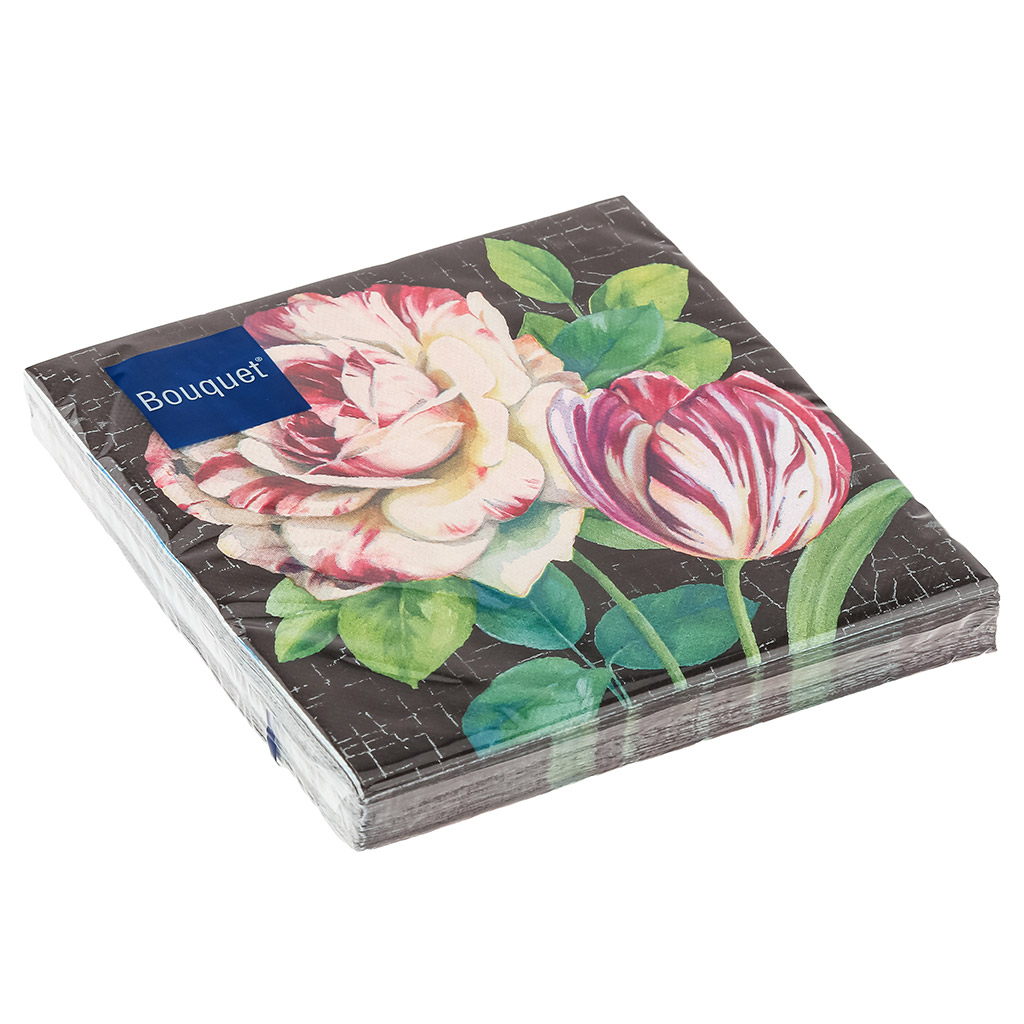 Салфетки бумажные "Bouquet" 33х33см, 3-х слойные, 20 штук в упаковке, 100% целлюлоза, "Винтажные цветы" (Россия)