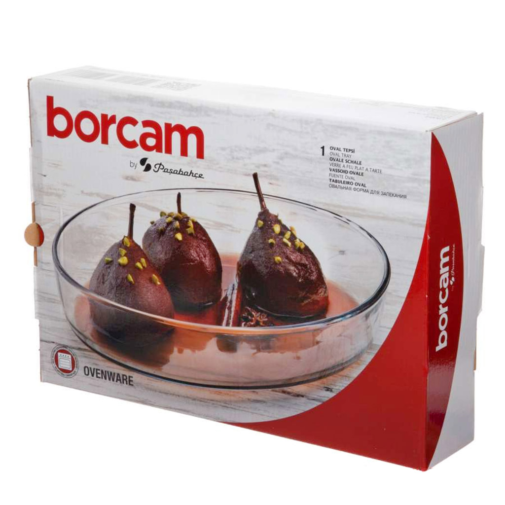 "Боркам (Borcam)" Форма стеклянная жаропрочная 2,36л, 30х21х8см, овальная, цветная коробка, Pasabahce (Турция)