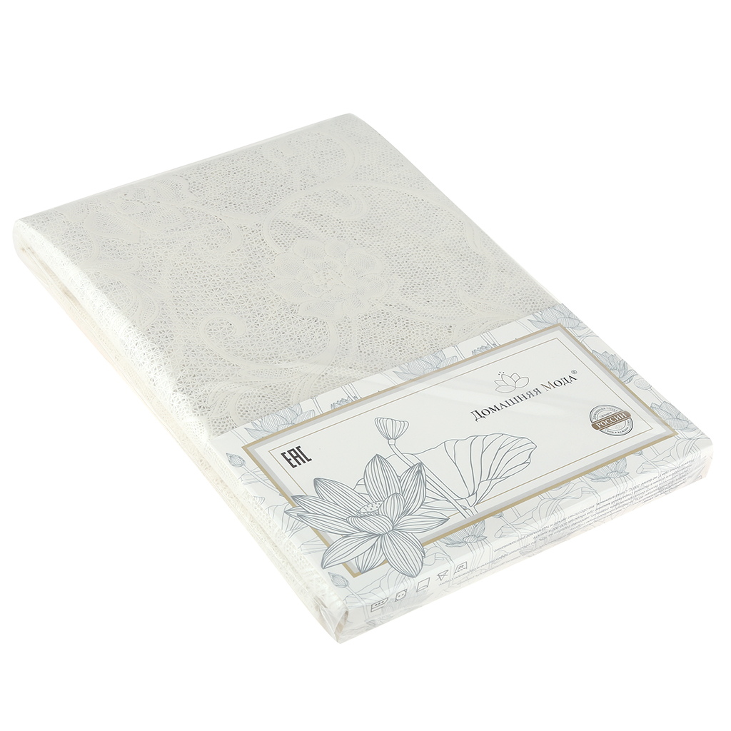 Скатерть ПВХ "Гипюр 1" 137х160см, длина стола до 120см, на 4 персоны, "LACE" фактурная, на пленке, беж с перламутром, упак. "классическая" п/э 28х41см т.м. "Домашняя Мода" (Китай)
