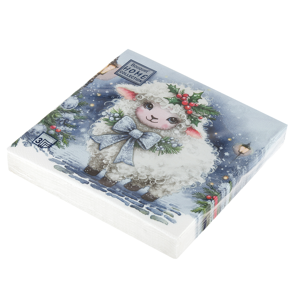 Салфетки бумажные "Bouquet Home Collection Classic" 33х33см, 3-х слойные, 20 штук в упаковке, 100% целлюлоза, "Красавица овечка" (Россия)
