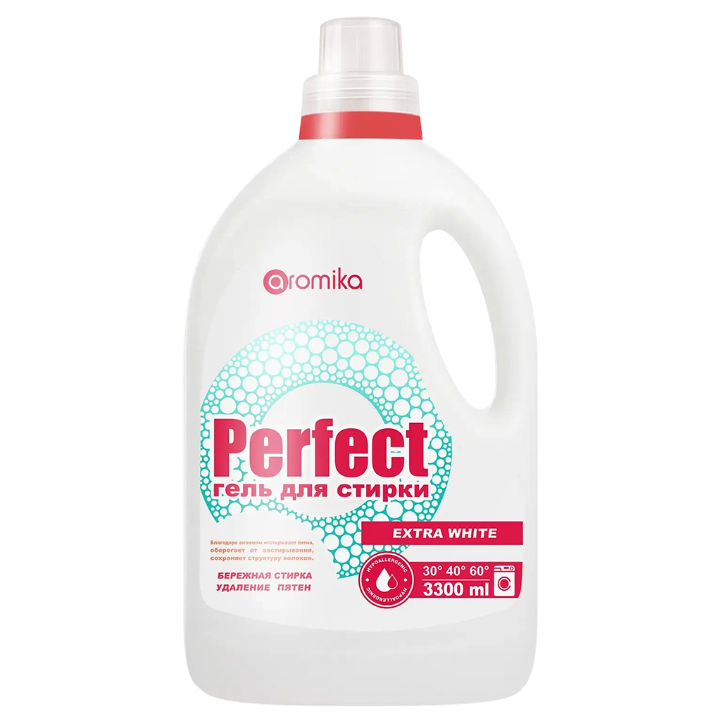 Гель для стирки белья "Perfect" 3,3л, 18х12х34см, бережная стирка, для белых тканей, удаляет трудновыводимые пятна, придает свежесть и нейтрализует неприятные запахи, EXTRA WHITE (Казахстан)