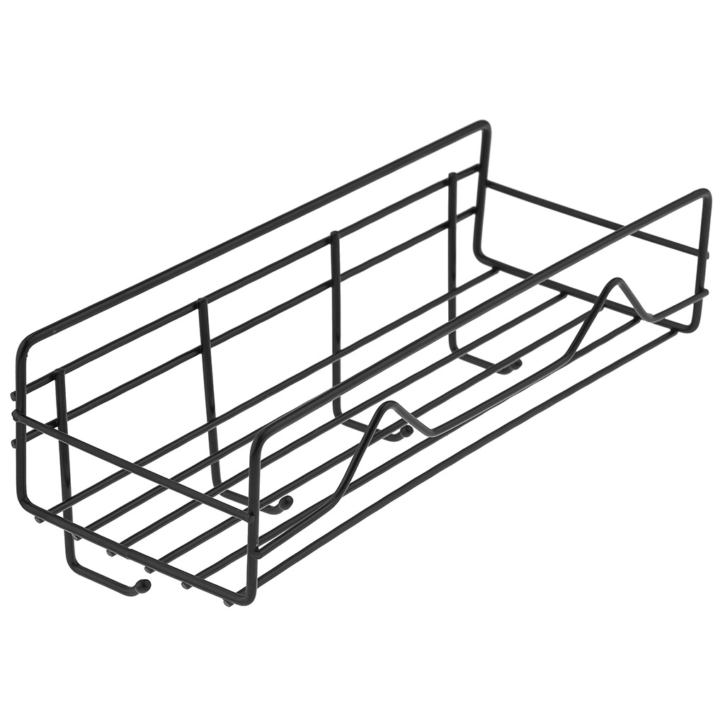 Полка прямоугольная, металлическая, окрашенная, настенная "Волна" 1-ярусная, 4 крючка, на липучках, 27х11х10см, s3мм, черный матовый (Китай)