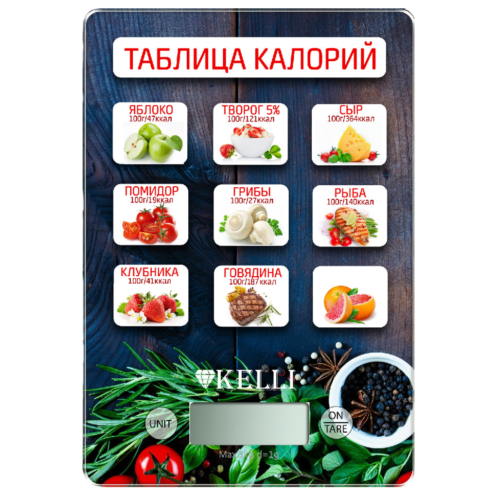 Весы кухонные электронные "Kelli" 23,5х16,5х3см, пластмассовый корпус, размер платформы: 23х16см, максимальный вес: 5кг, цена деления: 1г, цифровой дисплей с подсветкой, функция "Тара", автоматическое отключение, индикатор перегрузки, батарейки в ком