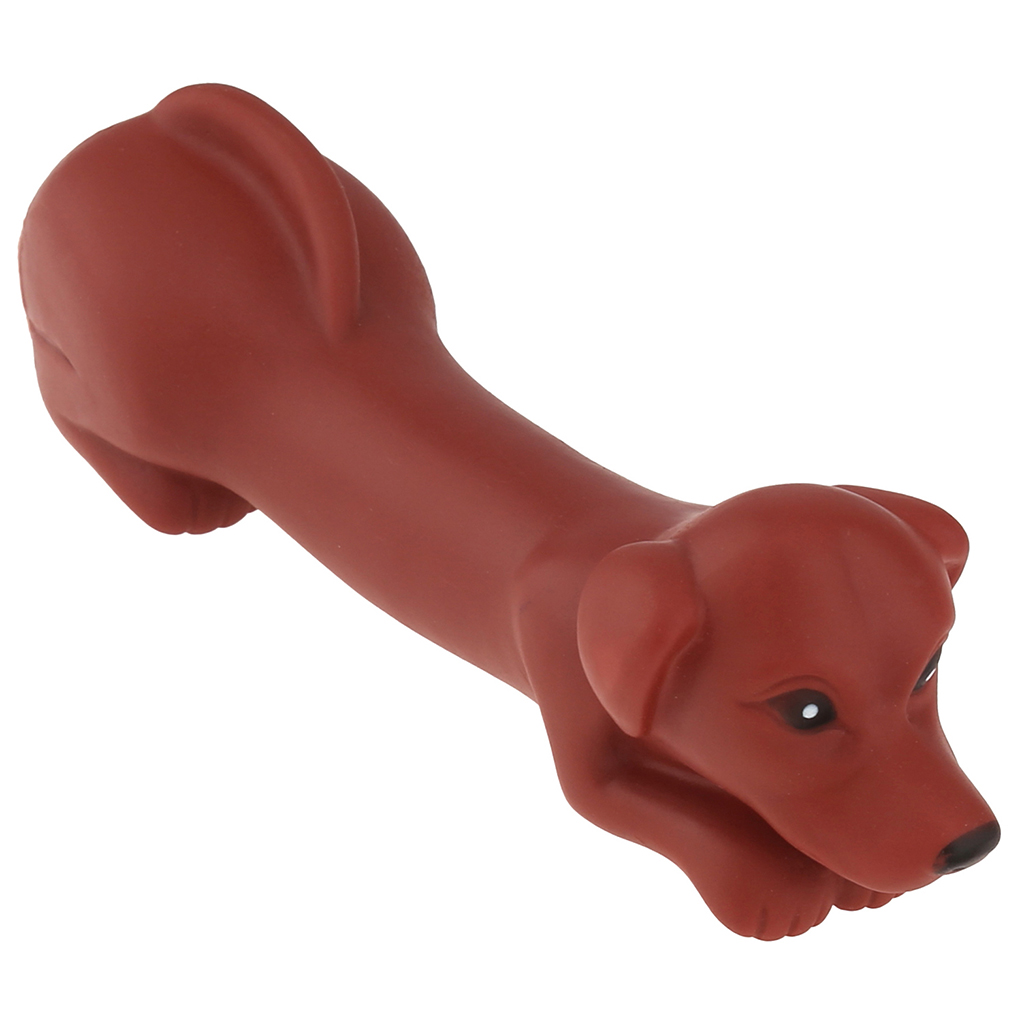Игрушка для собаки "Такса" 17,5х4,5х5см, с пищалкой, ПВХ, цвета микс (коричневый, бежевый, белый/черный), "Пэт тойс (Pet toys)" (Китай)