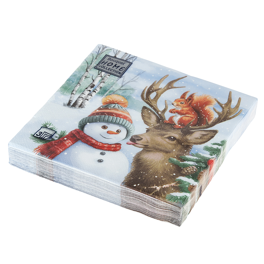 Салфетки бумажные "Bouquet Home Collection Classic" 33х33см, 3-х слойные, 20 штук в упаковке, 100% целлюлоза, "Новогодний поцелуй" (Россия)