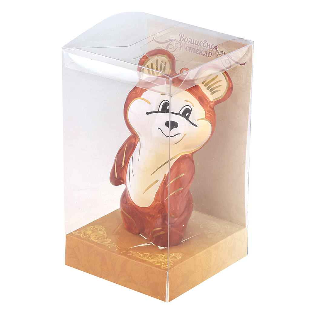 Елочная игрушка фигурка стеклянная "Мишка", h11,5см, ручная художественная роспись, подарочная упаковка (Россия)