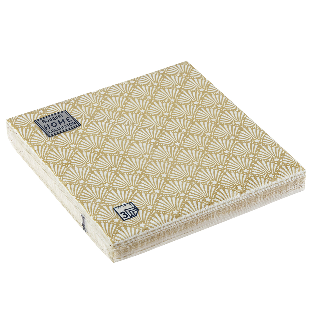 Салфетки бумажные "Bouquet Home Collection Classic" 33х33см, 3-х слойные, 20 штук в упаковке, 100% целлюлоза, "Золотой веер" (Россия)