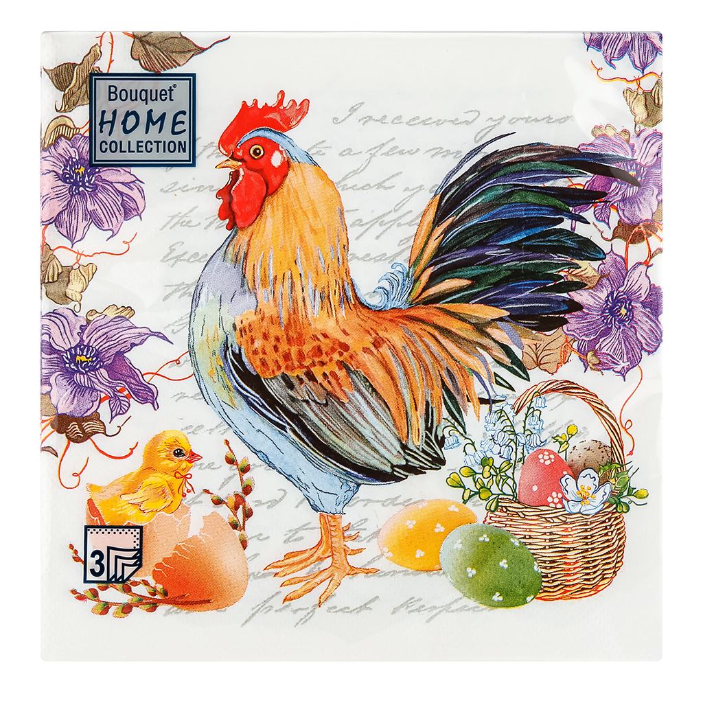Салфетки бумажные "Bouquet Home Collection Classic" 33х33см, 3-х слойные, 20 штук в упаковке, 100% целлюлоза, "Пасхальная композиция" (Россия)