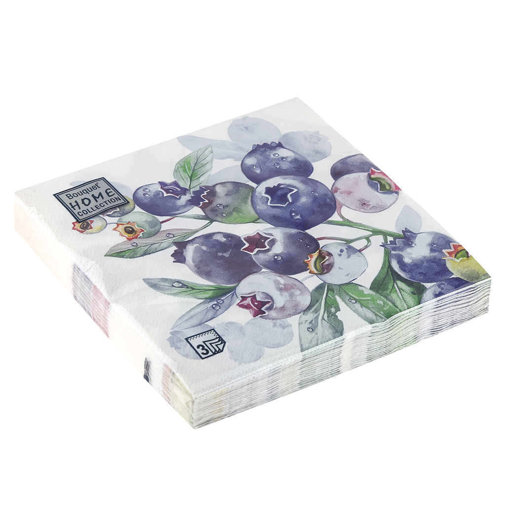 Салфетки бумажные "Bouquet Home Collection Classic" 33х33см, 3-х слойные, 20 штук в упаковке, 100% целлюлоза, "Черника" (Россия)