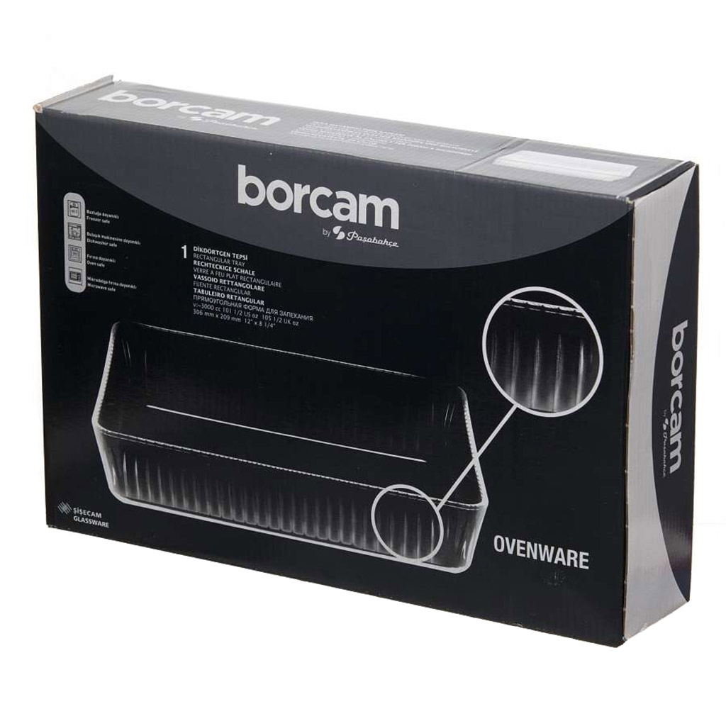 "Боркам (Borcam)" Форма стеклянная жаропрочная 3л, 30,6х20,9см, прямоугольная, цветная коробка, Pasabahce (Турция)