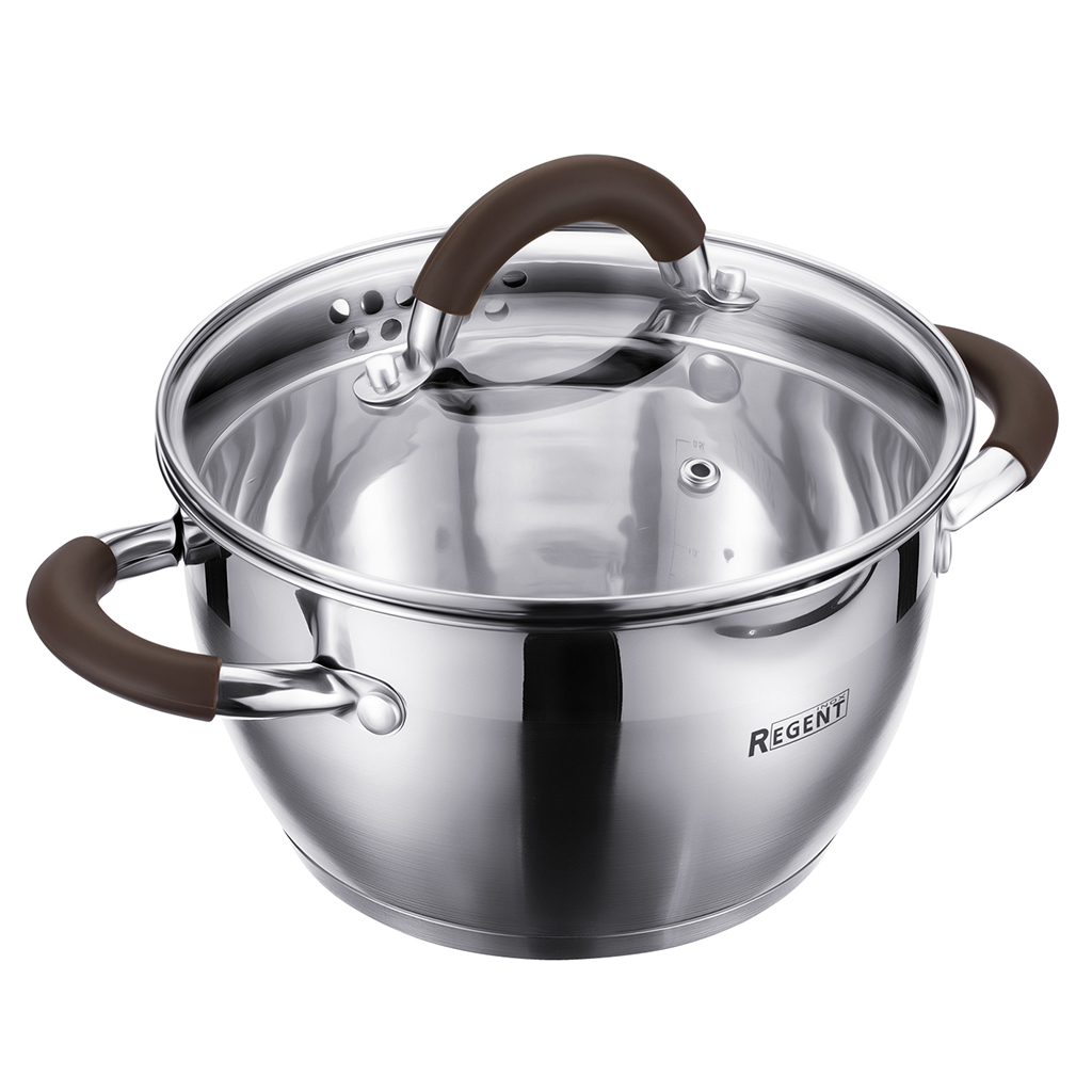 НЕСОРТ 114724 Кастрюля из нержавеющей стали "Truffle" 1,6л, д16см, h9,5см, s3мм, дно s0,5мм, индукционное дно д11,5см, стеклянная крышка с силиконовой вставкой, "Regent (Китай) Царапины. Товар возврату и обмену не подлежит.