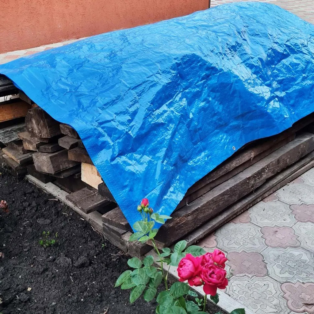 Тент 6х8м из полипропилена 75г/м2, водонепроницаемый, на люверсах, синий (Россия)