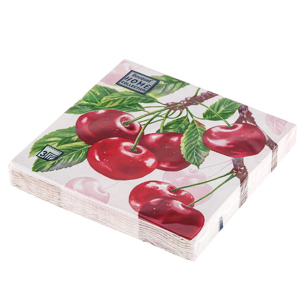 Салфетки бумажные "Bouquet Home Collection Classic" 33х33см, 3-х слойные, 20 штук в упаковке, 100% целлюлоза, "Вишня" (Россия)