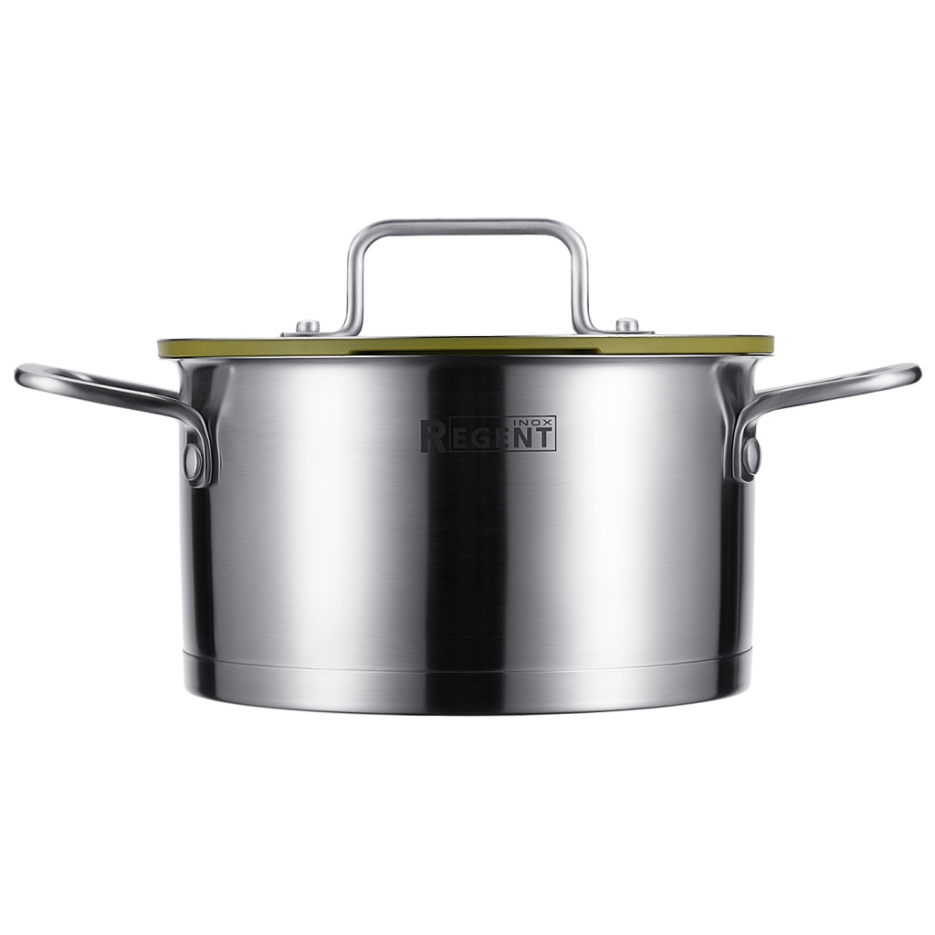 Кастрюля из нержавеющей стали "Linea PALERMO" 2,5л, д18см, h10см, s0,6мм, дно s15мм, трехслойное капсулированное дно, стеклянная крышка-дуршлаг с силиконовым ободком, два режима слива воды, ручка из нержавеющей стали, цветная коробка, "Regent" (Китай