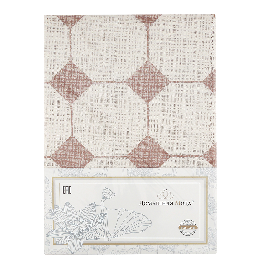 Скатерть ПВХ "Геометрия" 137х160см, длина стола до 120см, на 4 персоны, "LACE" фактурная, на пленке, бежевый фон, коричневый орнамент, упак. "классическая" п/э 28х41см т.м. "Домашняя Мода" (Китай)