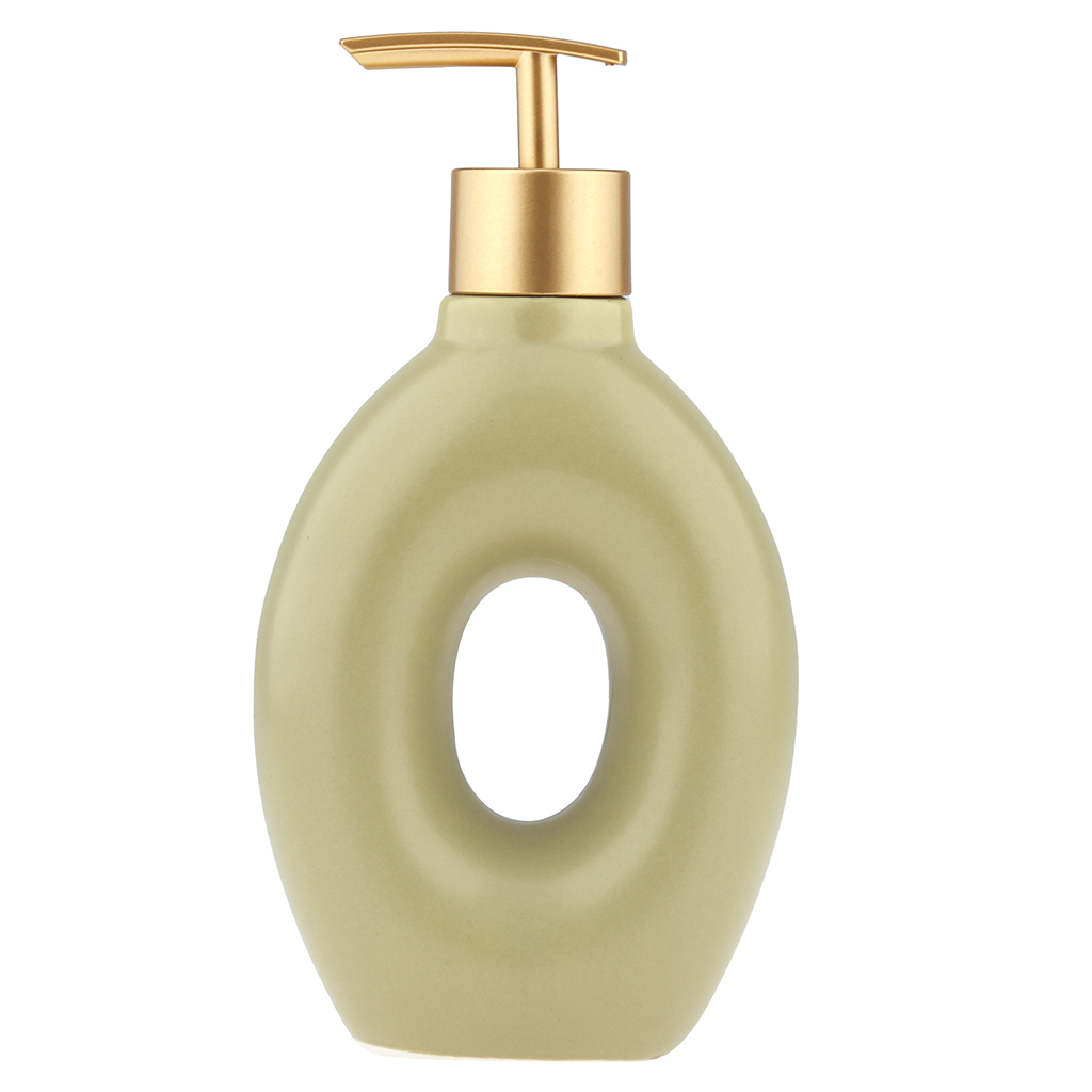 Набор для ванной "Мехико" 4 предмета: дозатор для мыла 340мл; мыльница 8,5х8х2,5см; стакан для зубных щеток двойной 290мл; стакан 300мл; фурнитура пластик "под золото", керамика, глянцевая глазурь, фисташковый, в коробке (Китай)