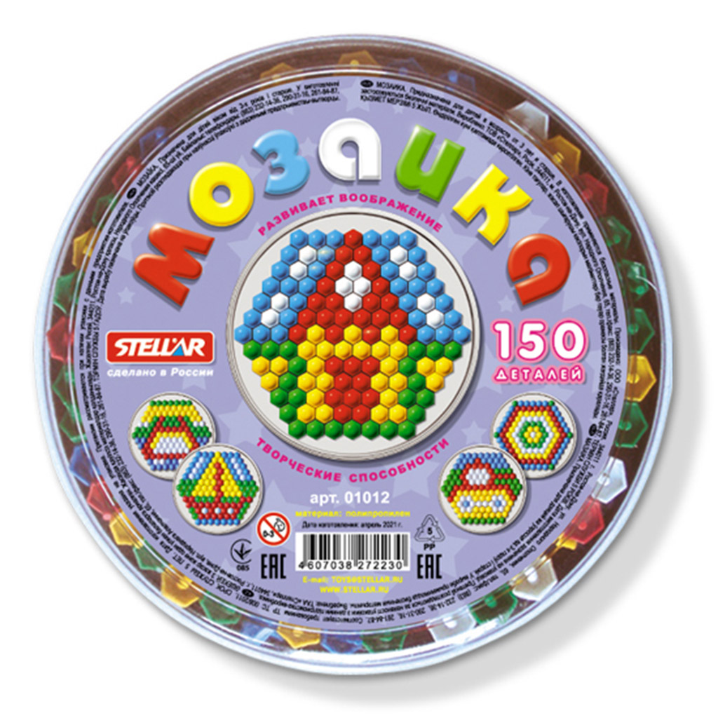Игрушка "Мозаика" д19см, h3см, 150 элементов д1,3см, полипропилен, круглая прозрачная коробка в ту пленке, "Stellar" (Россия)