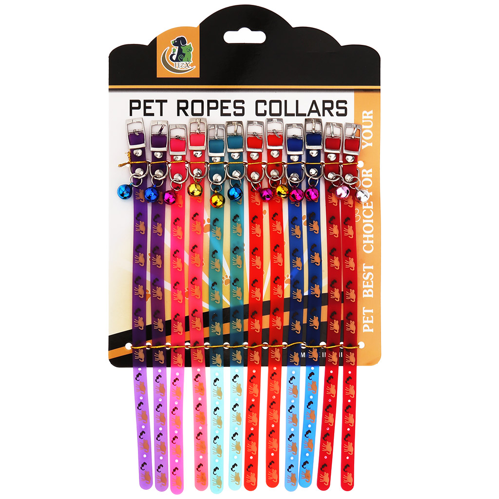 "Пэт тойс (Pet toys)" Ошейник универсальный "Кошки-мышки" 1х27см, металлическая застежка, с бубенчиком, силикон цветной, на картоне, цвета микс (Китай)