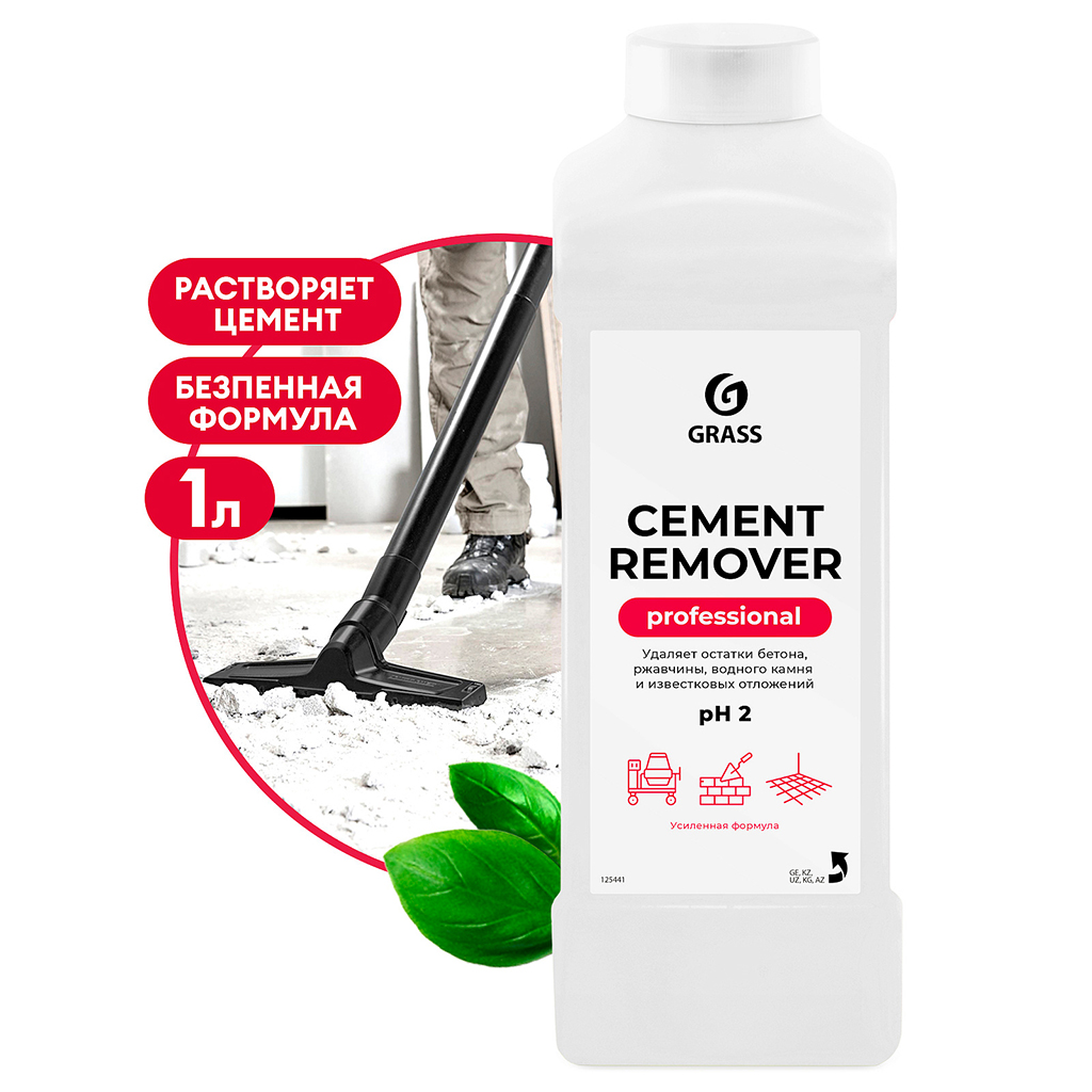 Средство моющее "Cement Remover" 1л, кислотное, удаляет остатки цемента, бетона, ржавых пятен, извести, солевых отложений, "Grass" (Россия)
