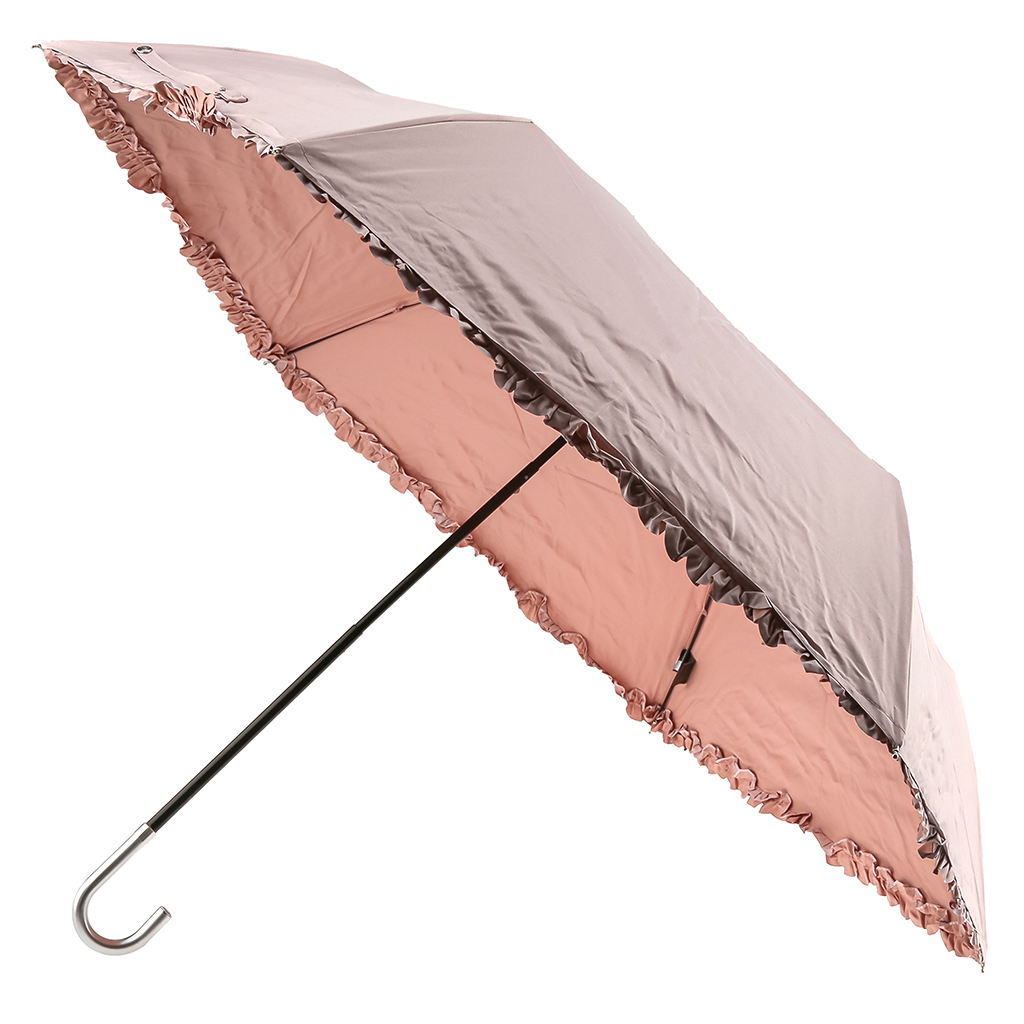Зонт механический "Романтика" ткань эпонж (полиэстер) с рюшами + черное УФ-покрытие, 8 лучей, д/купола 86см h58см, 3 сложения, 28см в сложенном виде, алюминиевая ручка, цвет розовый, 227гр (Китай)