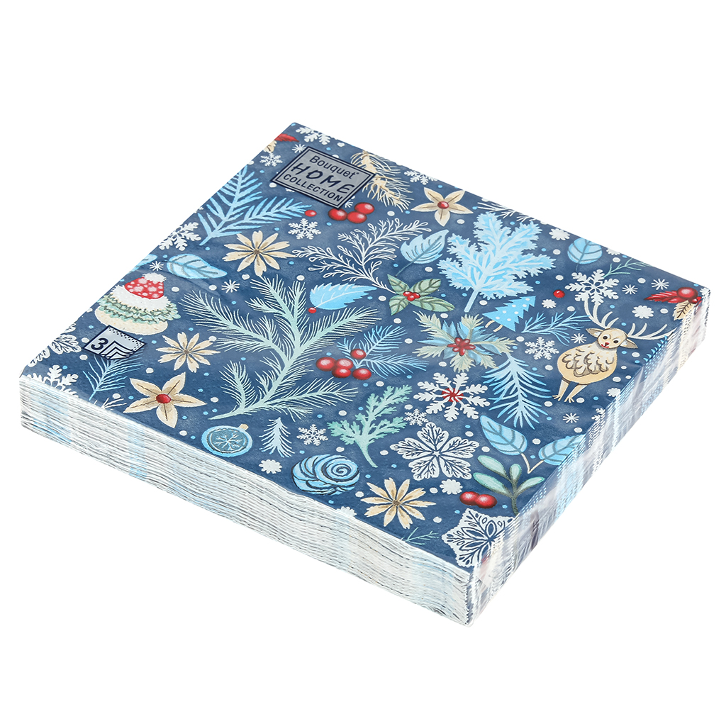 Салфетки бумажные "Bouquet Home Collection Classic" 33х33см, 3-х слойные, 20 штук в упаковке, 100% целлюлоза, "Зимний орнамент" (Россия)