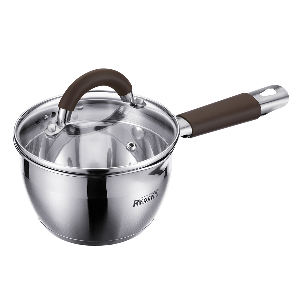 НЕСОРТ 114723 Ковш из нержавеющей стали "Truffle" 1,1л, д14см, h8,5см, s3мм, дно s0,5мм, индукционное дно д10,5см, стеклянная крышка с силиконовой вставкой, "Regent (Китай) Царапинны. Товар возврату и обмену не подлежит.