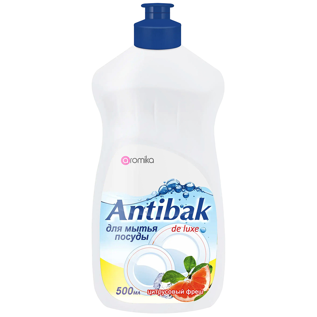 Средство для мытья посуды "Antibak de Luxe" 0,5л, 9х5х20см, цитрусовый фреш (Казахстан)