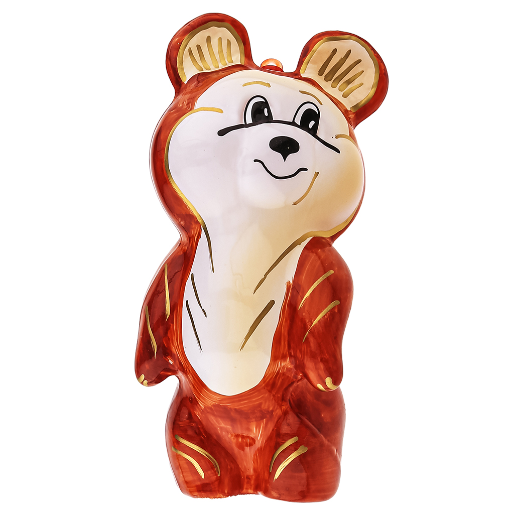 Елочная игрушка фигурка стеклянная "Мишка", h11,5см, ручная художественная роспись, подарочная упаковка (Россия)