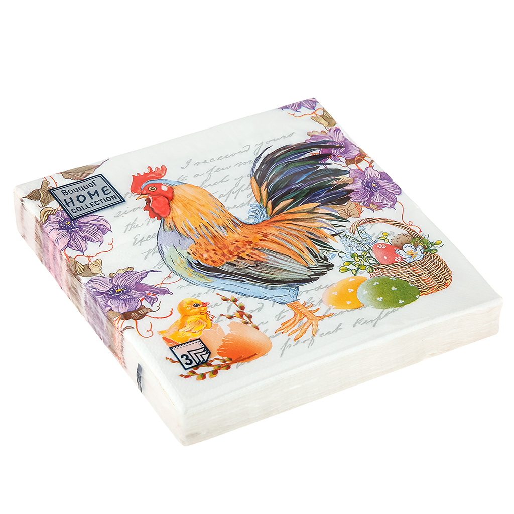 Салфетки бумажные "Bouquet Home Collection Classic" 33х33см, 3-х слойные, 20 штук в упаковке, 100% целлюлоза, "Пасхальная композиция" (Россия)