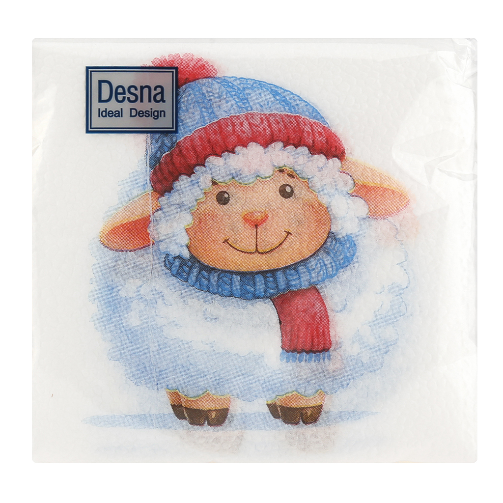 Салфетки бумажные "Desna Design" 24х24см, 1 слойные, 40 штук в упаковке, 100% целлюлоза, "Символ года" (Россия)