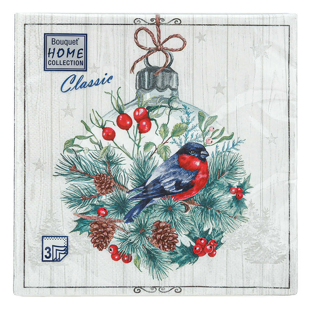 Салфетки бумажные "Bouquet Home Collection Classic" 33х33см, 3-х слойные, 20 штук в упаковке, 100% целлюлоза, "Сказочное украшение" (Россия)