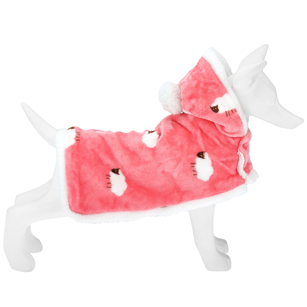 "Пэт тойс (Pet toys)" Одежда для собаки "Накидка на меху" "Овечка" с капюшоном, с помпоном, на кнопках, р-р M, длина спинки 35см/обхват шеи 32-36см, цвет-розовый, флис/искусственный мех (100% полиэстер) (Китай)