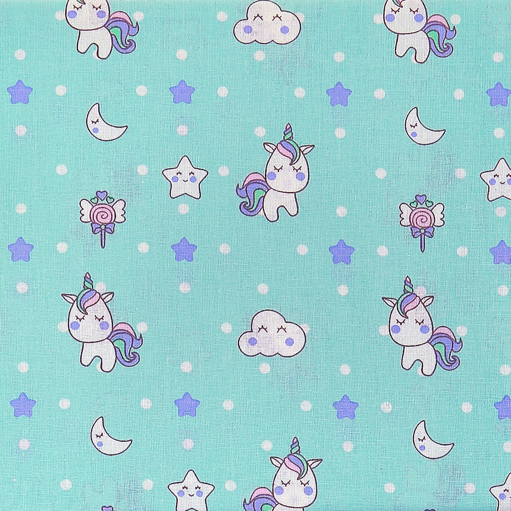Наволочка 70х70см "Единорожки, бирюзовый" детская, с клапаном-запахом, бязь "Комфорт" 121г/м2, хлопок 100%, упаковка "классическая" ПВХ 22х30см, "Домашняя мода" (Россия)